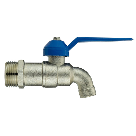 3/4" BSPM garden tap inlet, blue lever, metal body, threaded connection