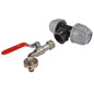 MDPE Tee with lever quick connect tap, red handle and metal valve body