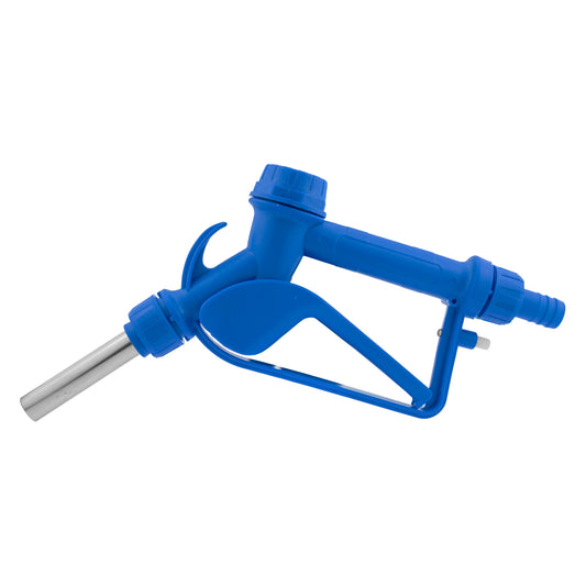 Fuel gun blue 3/4" barb inlet metal outlet with trigger spout