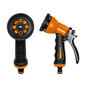 8-pattern adjustable hose water sprayer, black and orange spray head with handle