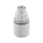 10mm female hose connector in white/grey plastic, ridged grip and inlet opening