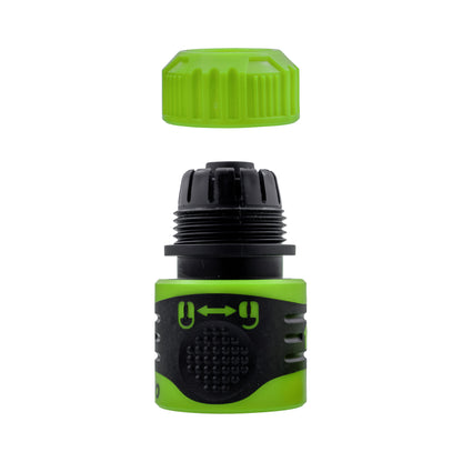 1/2" hose connector showing green cap and black threads for fitting