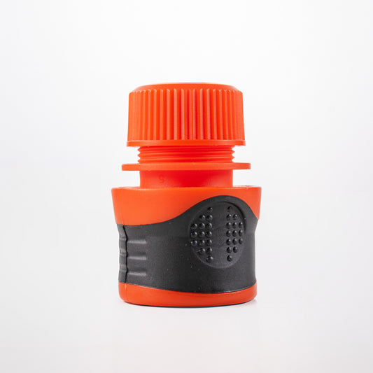 Orange click-and-lock garden hose connector, 1/2" male end