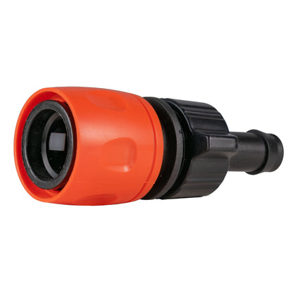 16mm barbed quick-connect end fitting, orange cap with black locking ring
