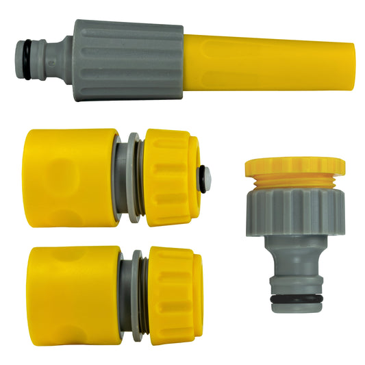 Hose connector set nozzle, yellow and gray spray hose fitting