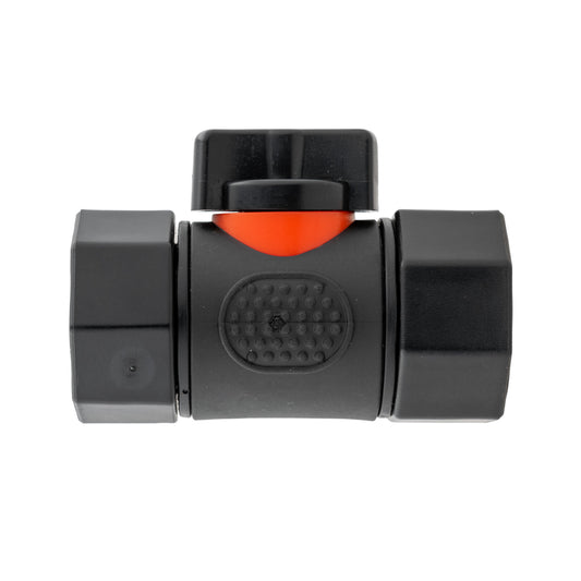 Black inline soft-touch valve with orange indicator, 3/4" BSPF threads, central texture pad