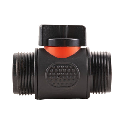 Black inline soft touch valve, 3/4" BSPM, orange insert and ribbed threads