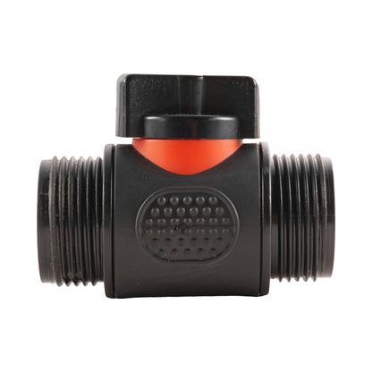 Inline valve body with orange indicator and textured grip section; black threaded ends