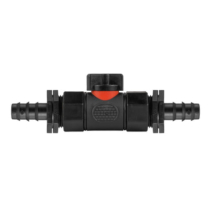 Inline BSPF valve with barbed straight connectors, black body and red indicator