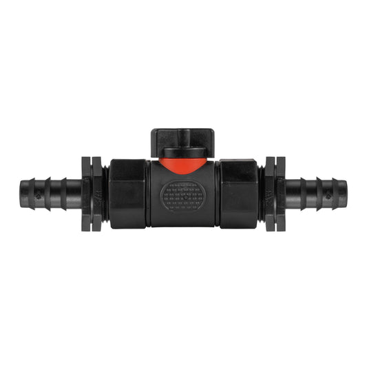 Inline BSPF valve with barbed straight connectors, black body and red indicator