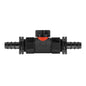Inline BSPF valve with barbed straight connectors, black body and red indicator