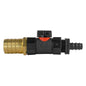 16mm straight inline BSPF valve with 25mm brass barbed end; black housing, orange seal