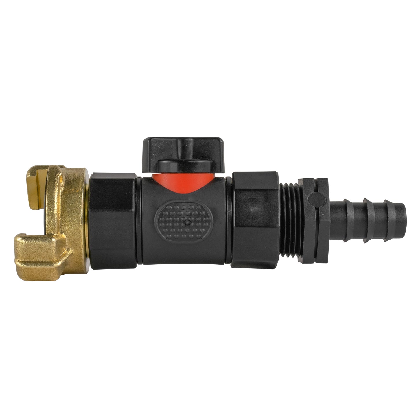 16mm gerades Ventil mit Inline BSPP-Gewinde, schwarzer Körper, Messing Anschluss, rot markiert
