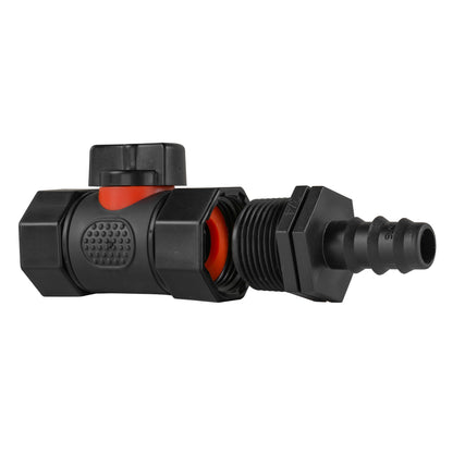 Straight in-line BSPF threaded valve with barbed nozzle, black body and orange ring detail.