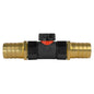 In-line BSPF valve with 2 x 25mm brass barb connectors, black body and orange control cap