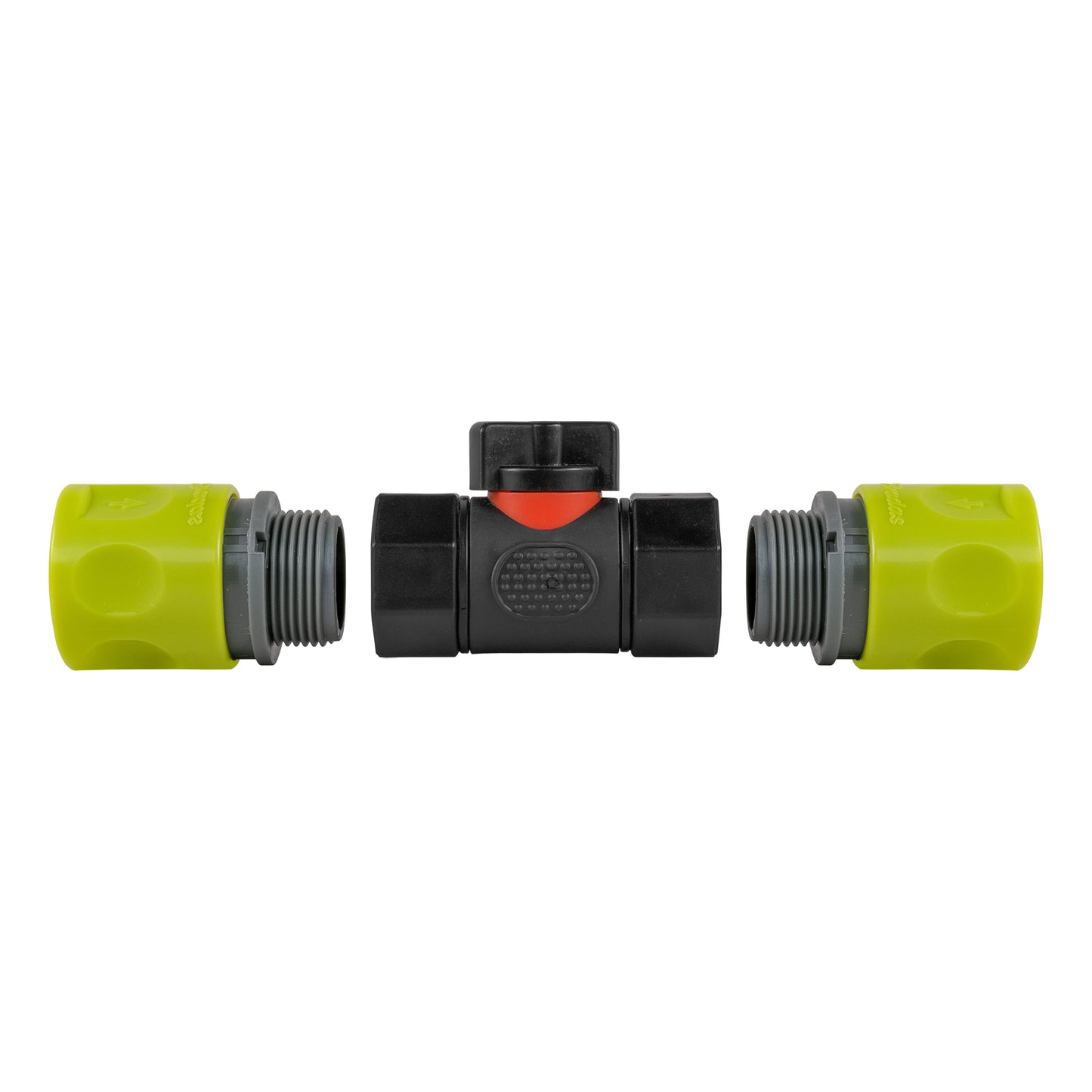 In-line BSPF valve, lime connectors with threaded ends and black control section