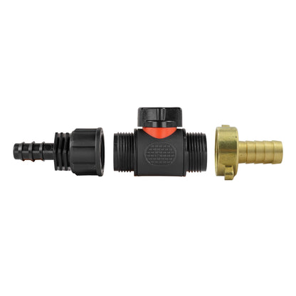 Barbed straight inline BSPM valve with 13mm brass barb and ribbed hose barbs