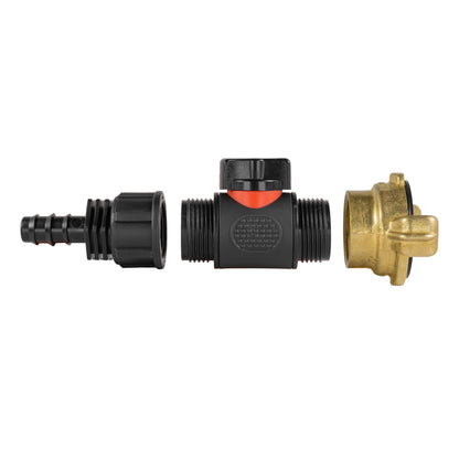 16mm Gerade Schlauchkupplung mit Inline-Ventil und BSPM-Geka Anschluss, schwarze Teile