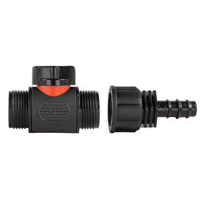 16mm straight barbed BSPP threaded valve, side view with barbed connector on right