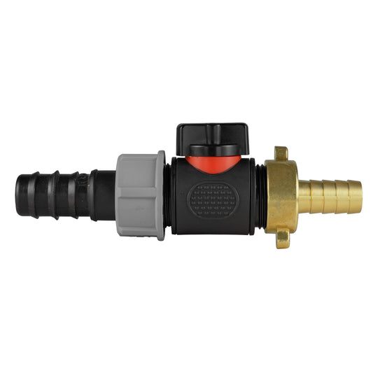20-mm gerader Anschluss mit eingebautem BSPM-Ventil und 13-mm Messing-Bördelstutzen