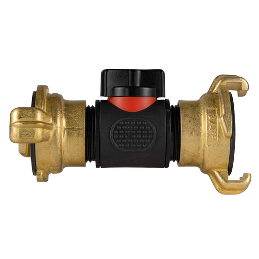 In-line BSPM valve with 2 GEKA connectors; brass fittings and red seal