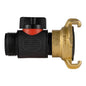 Inline BSPM threaded valve connector with black housing and red insert, brass fitting end