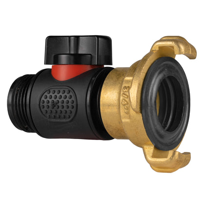 Black connector body with red insert, brass BSPM threaded fitting and black rubber gasket