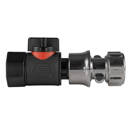 3/4" quick connect valve with hose connector, zinc-plated metal end and black body