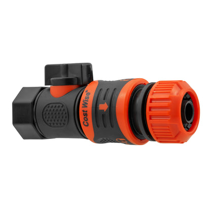 3/4" hose connector end of quick connect valve, orange ribbed nut and black body