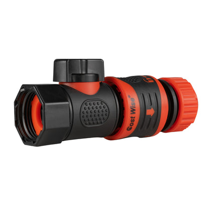 Quick connect valve with hose connector lock, hex inlet and orange ribbed end
