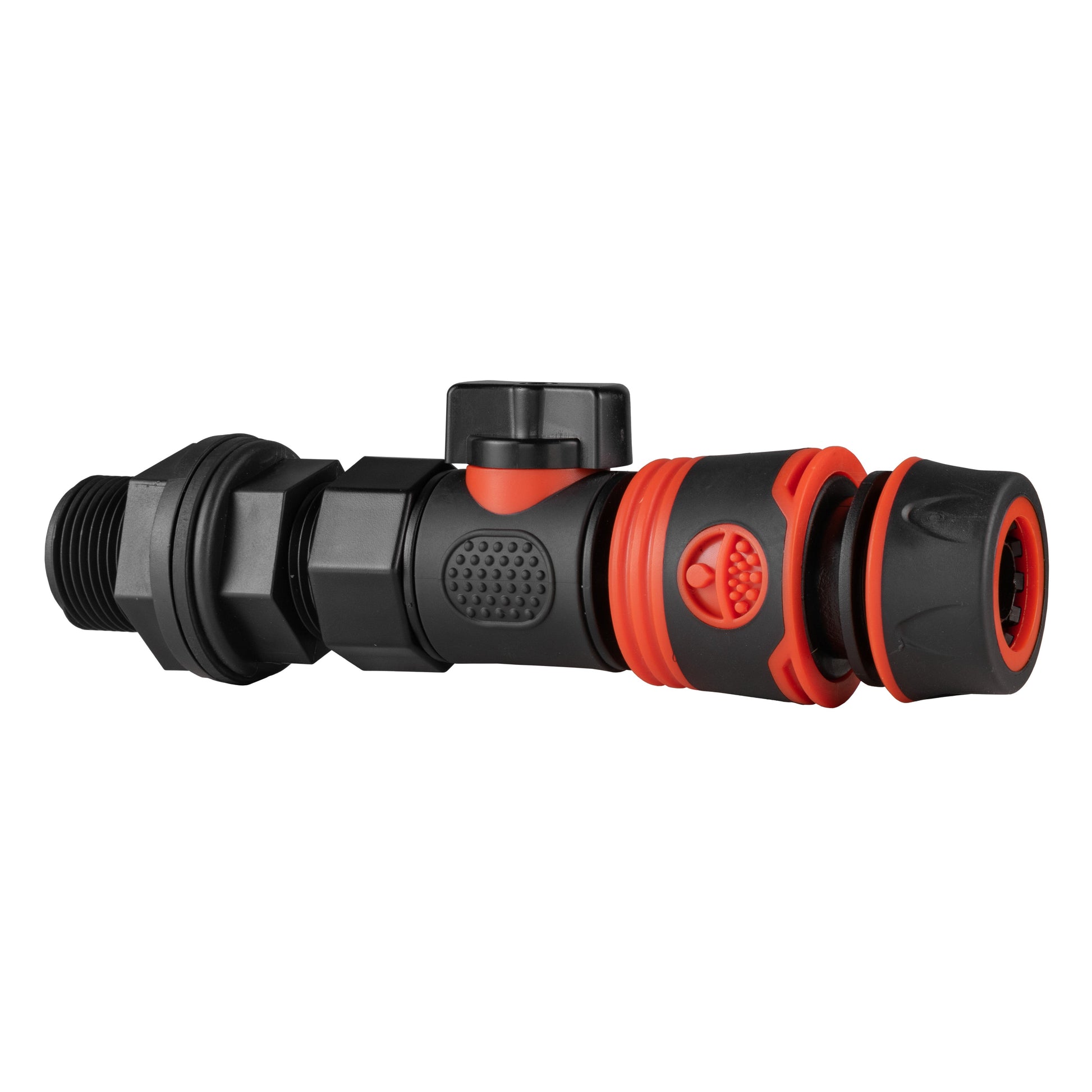 3/4" BSP to quick-connect valve fitting, black body with red quick-connect grips