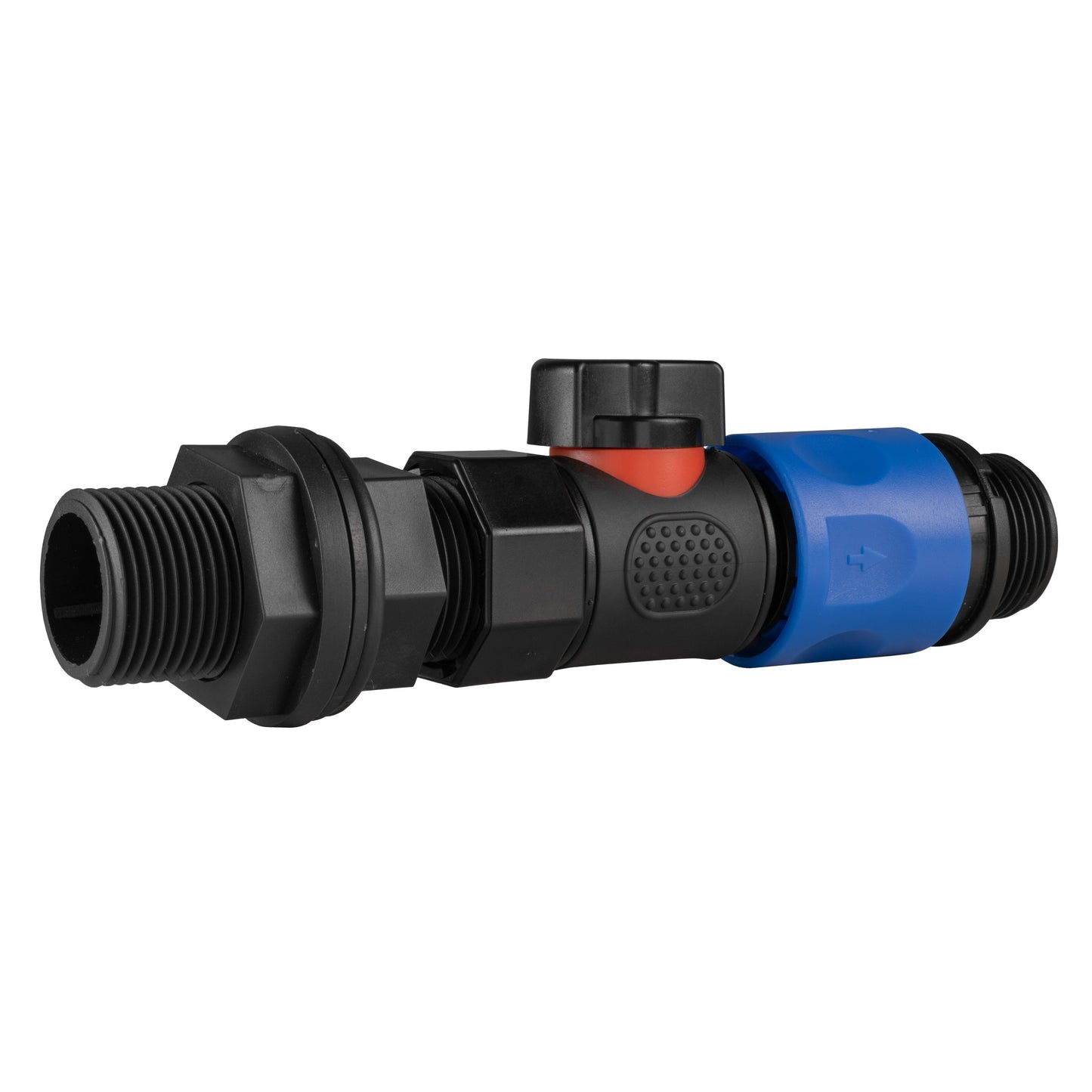 3/4" BSP Anschlussstück mit rotem Schieber und blauer Schnellkupplung