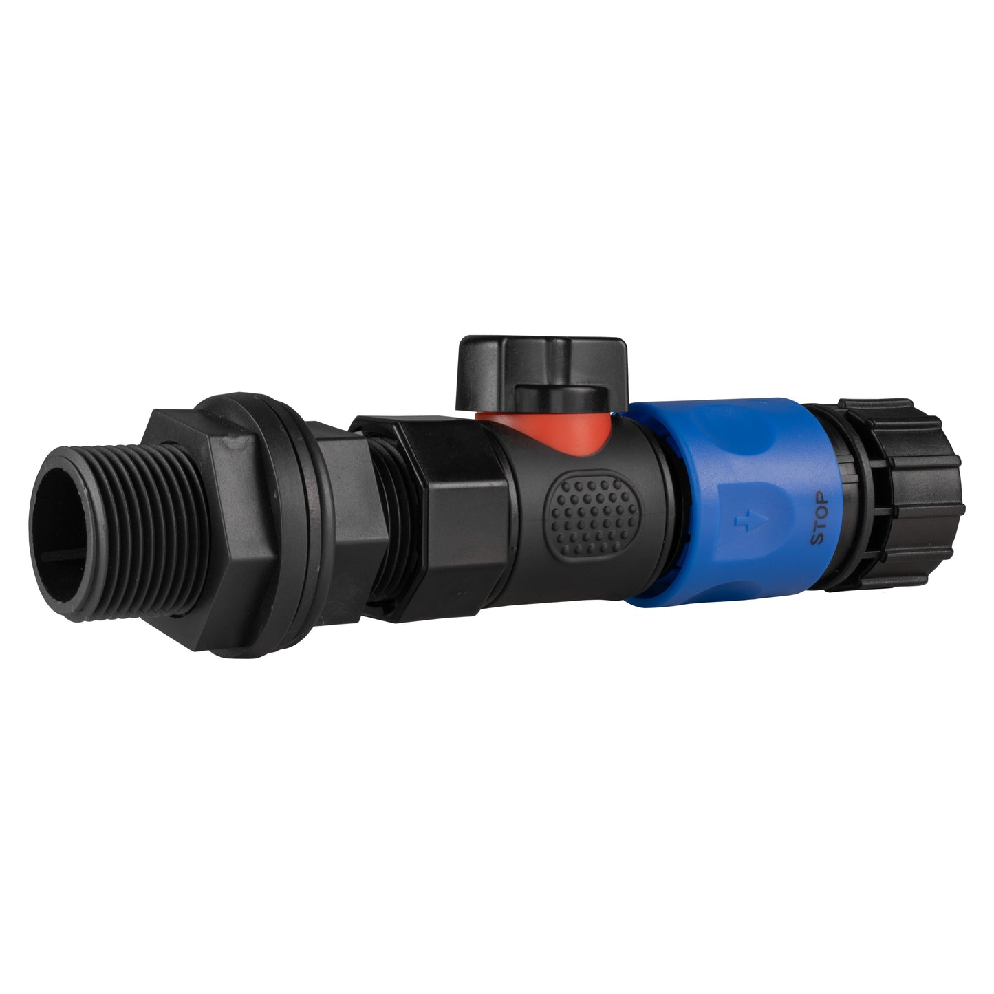 3/4" BSP quick-connect hose connector with blue grip ring and stop indicator