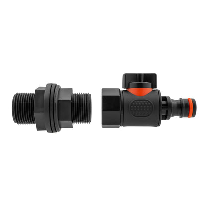 3/4" BSPF quick-connect male valve fitting with orange hose outlet ring