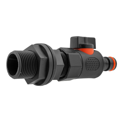 Close-up: 3/4" BSP male connector with orange quick-connect release and textured face