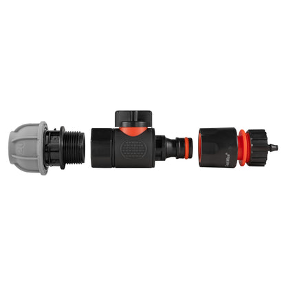 20mm straight quick-connect valve with BSPF, 4mm barb outlet, black/grey