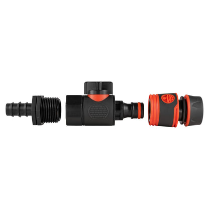 Black straight valve adapter with threaded BSPF end and red quick-connect section