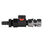 16mm barbed straight quick-connect valve and hose connector with red/black handle and zinc ends