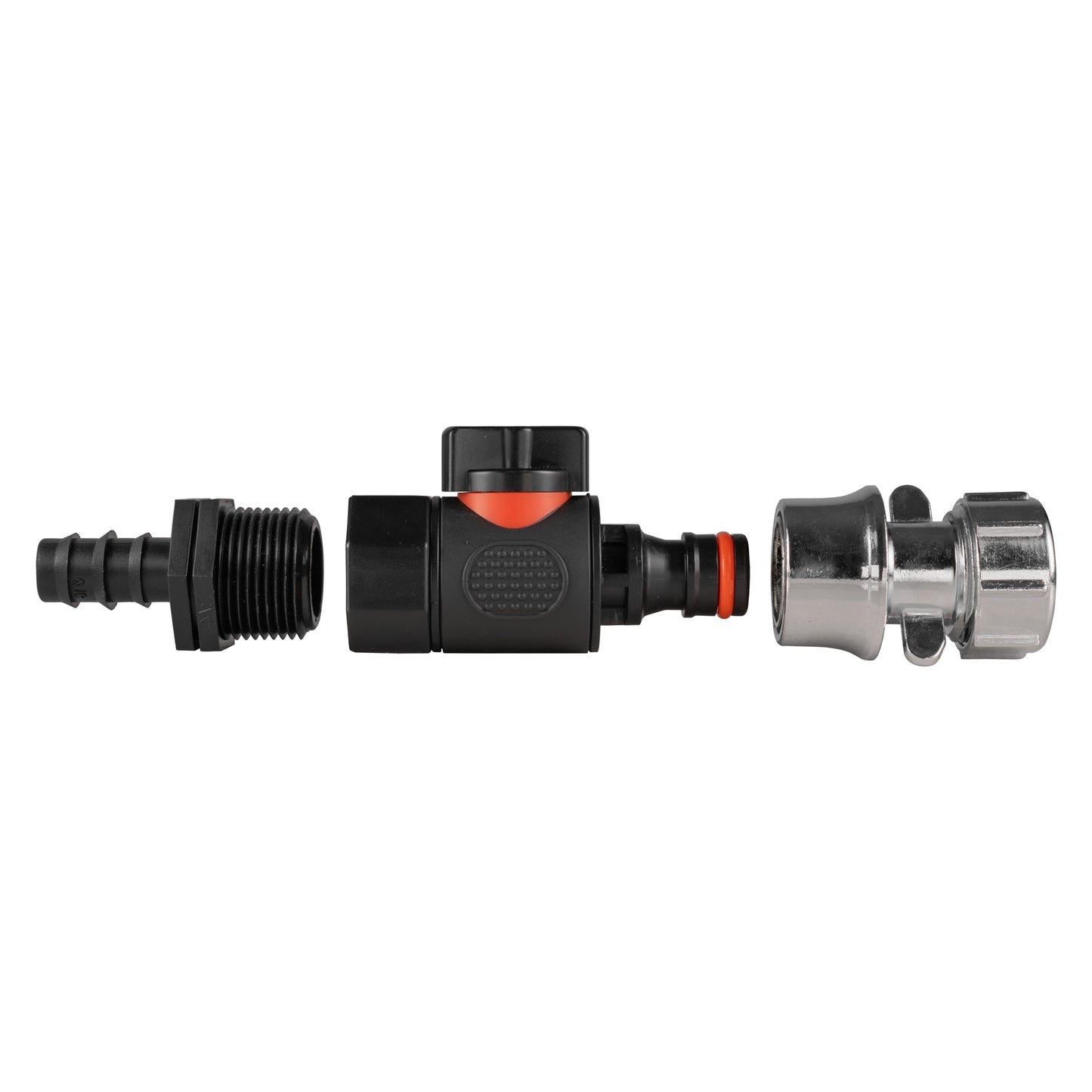 16mm straight quick-connect valve and hose connector, with barbed fitting and zinc coupler