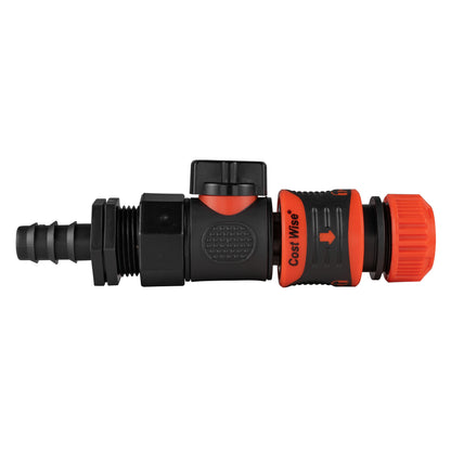 16mm barbed straight BSPF quick-connect valve, orange cost-wise label and locking collar