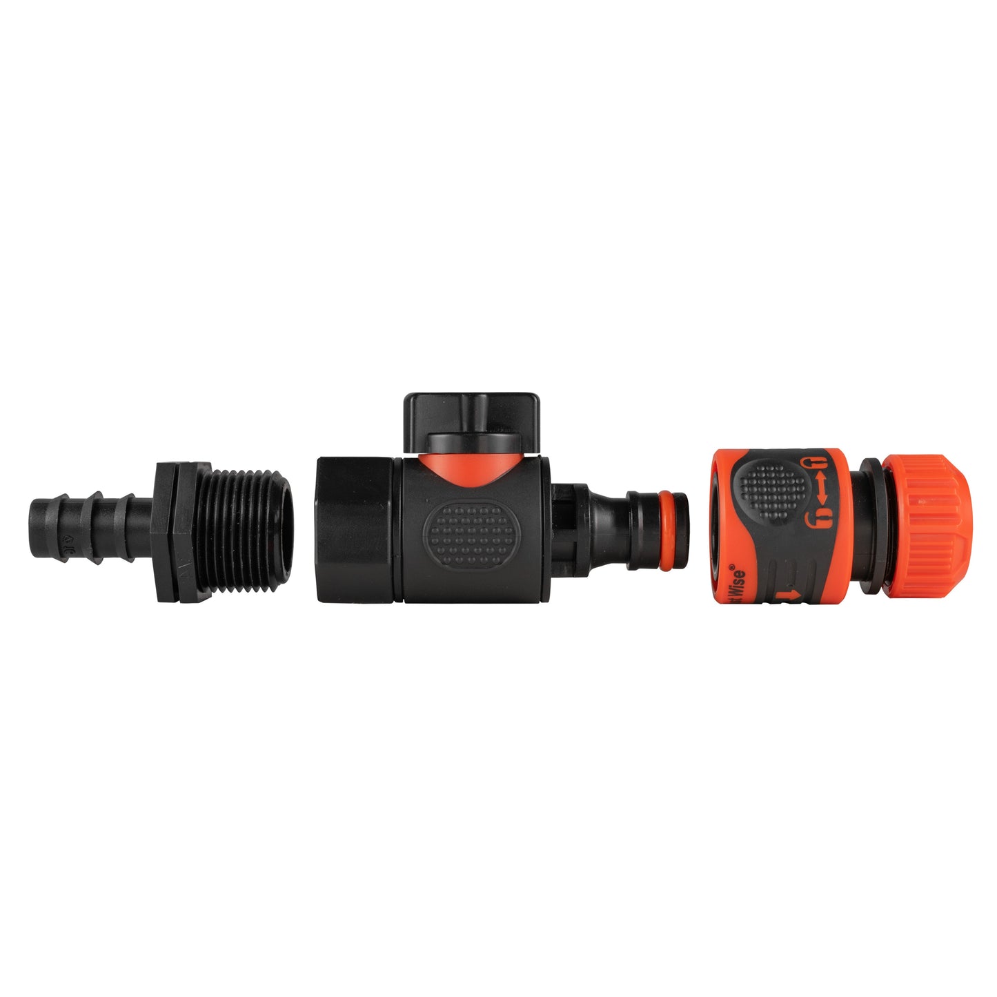 16mm straight barbed BSPF quick-connect valve with orange connector and black inlet thread