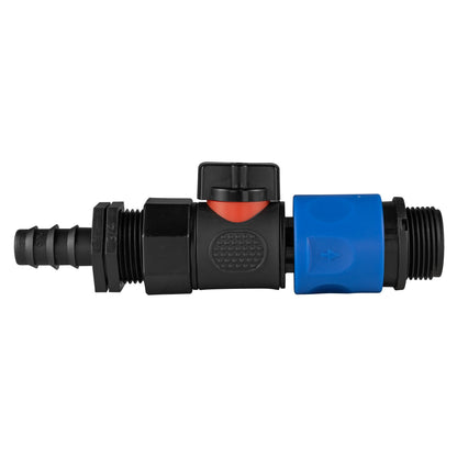 Straight 16mm barbed BSPF quick-connect valve hose connector, blue end and black body