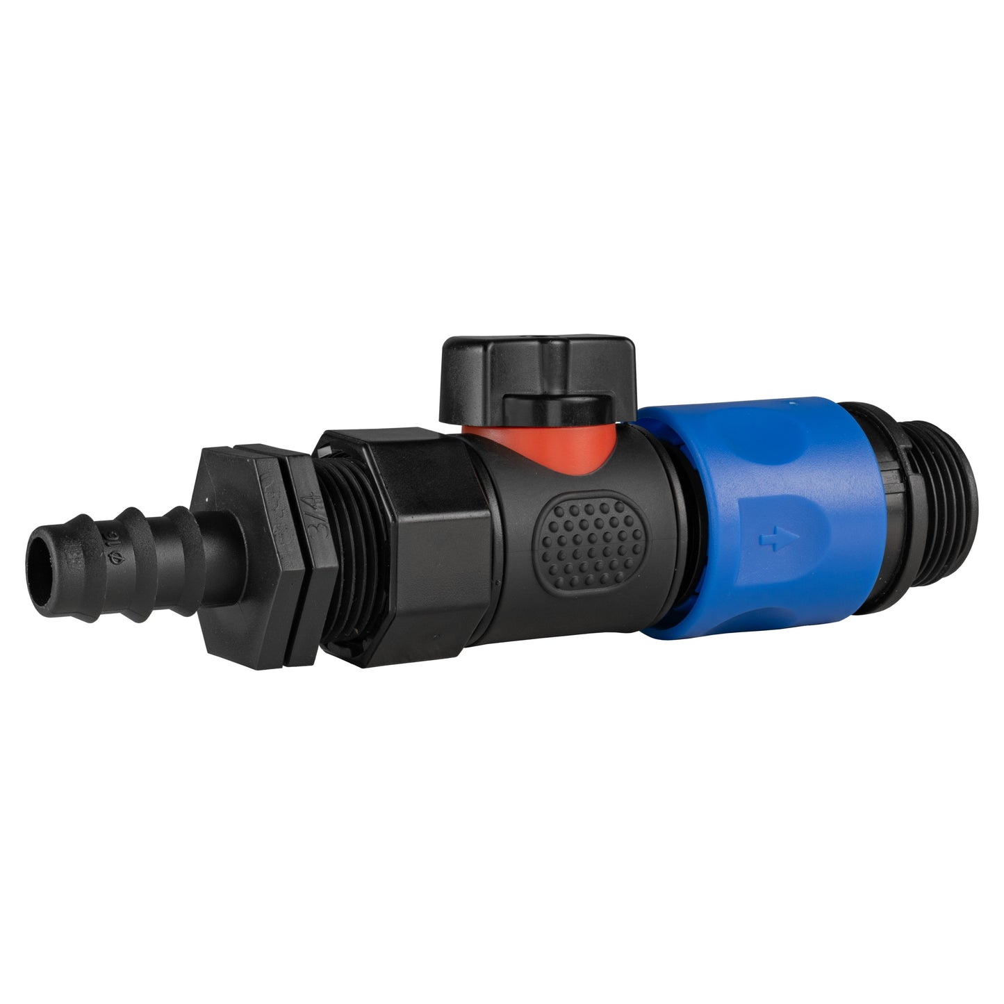 Straight connector with quick-connect handle, black fittings and blue coupling sleeve