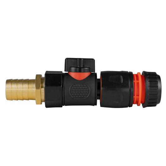 19mm brass barb quick-connect valve & hose connector, black and orange release ring