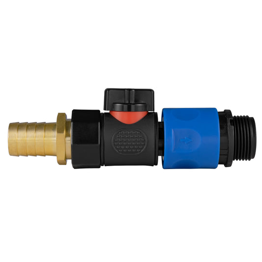 Brass 19mm barbed valve hose connector with BSPF quick-connect end, 3/4" BSPM