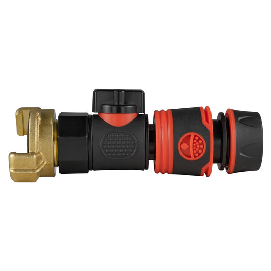 Geka type hose connector with quick-connect valve, black/red, brass BSP end
