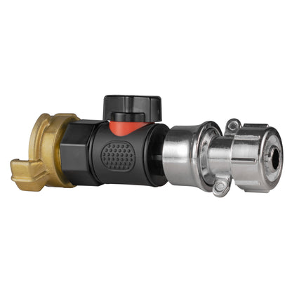 Zinc connector with quick-connect valve, black housing and red release ring