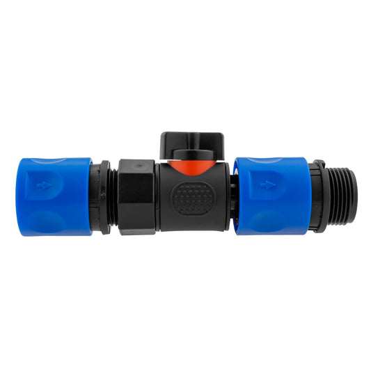 Male quick-connect valve, 2 hose connectors, 3/4" BSPM