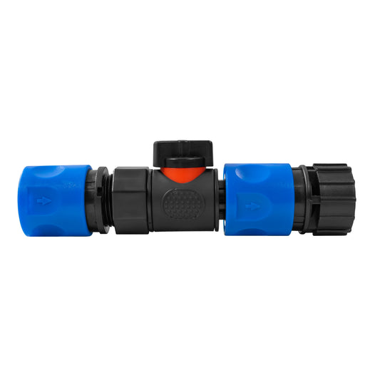 Blue hose connector with quick-connect valve, BSPF 3/4, black and blue fittings