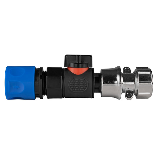 Blue hose connector with quick-connect valve and zinc BSPF metal fitting